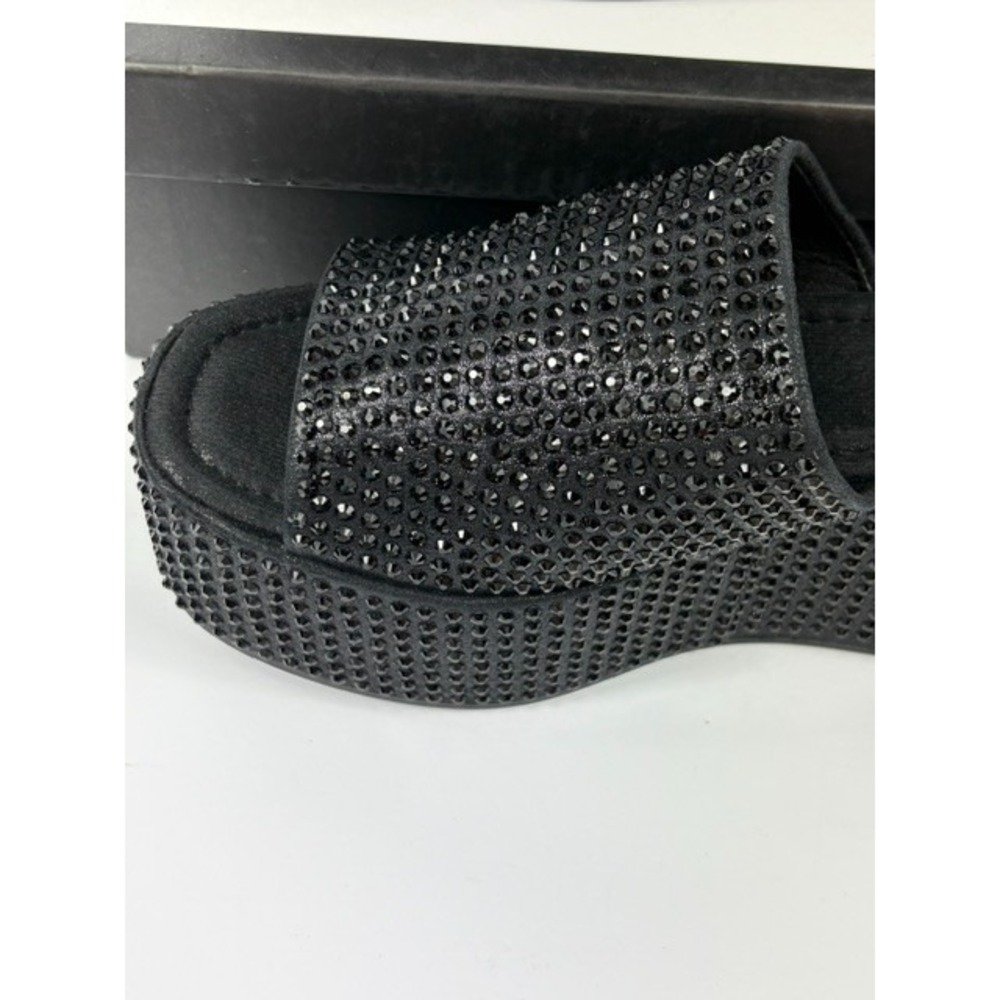 Azalea Wang Arachna Black Rhinestone Platform Wedge Slide Sandals Womens 8.5 - Picture 3 of 16